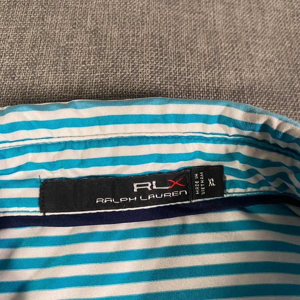 RLX Ralph Lauren Golf Polo Shirt Mens Size XL Blue Striped Performance